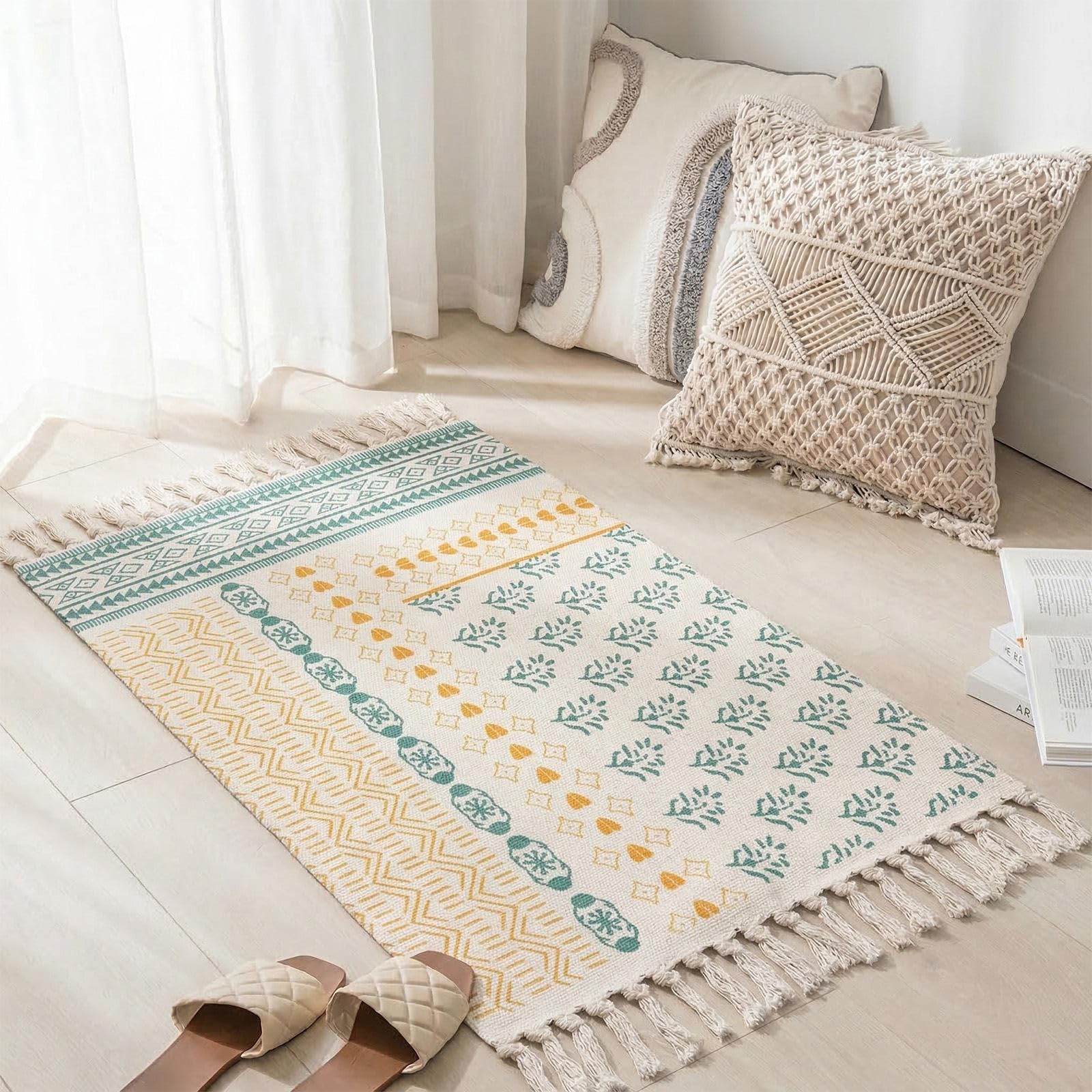 MORROWCAMP Boho Cotton Small Rug 58x88 cm with Tassels, Woven Washable Rug, Soft Bedside Rug for Bedroom, Decorative Accent Rug for Entryway, Kitchen Indoor, Ethnic Boho โ image 1