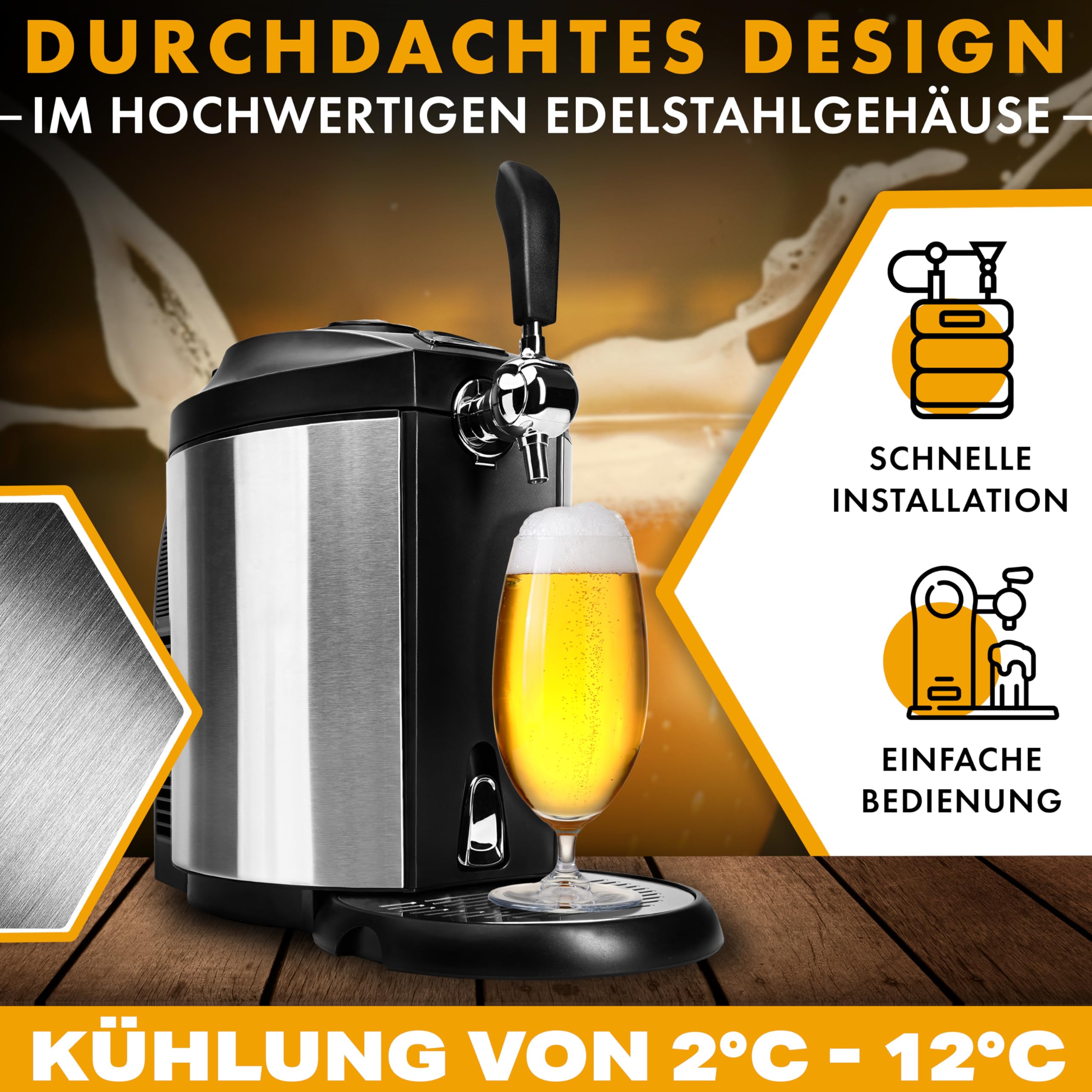 Clatronic Bierzapfanlage | handelsübliche Bierfässer | 5 Liter Bierzapfanlage | mit Kühlung von 2°C-12°C | Zapfanlage mit LED-Display | inkl. 3x CO2-Patronen | komfortable Temperaturreglung | BZ 3740