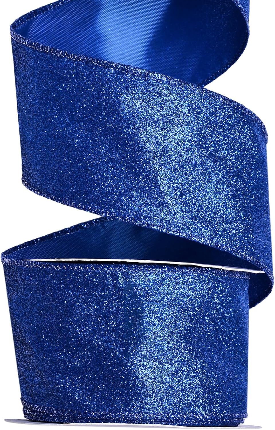 Ribest Blue Glitter Wired Ribbon for Christmas Tree Wreath