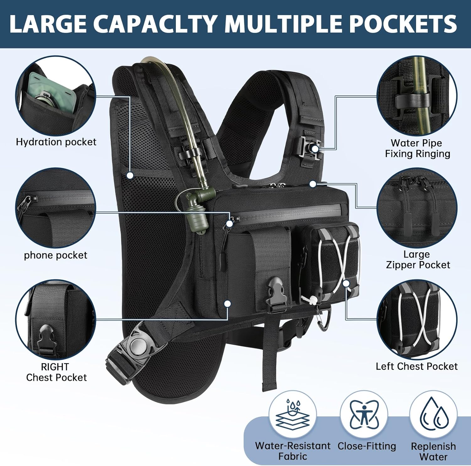 Sling Vest Chest Bag with 2L Water Bladder Gear Holster Running Vest Hydration Backpack Lightweight Adjustable Daypack Reflective Bag for Hiking Running Cycling Race Marathon for Women Men - Image 5