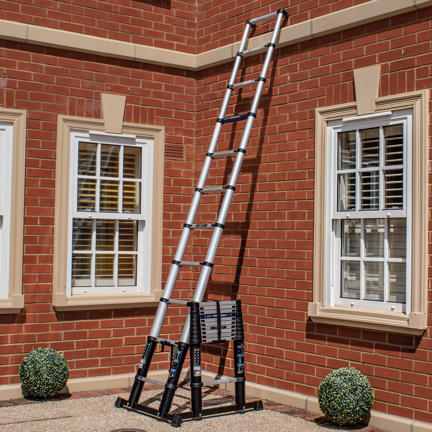 Bps Access Solutions Silver Or Aluminum Bps® Telescopic Ladder | Soft Close Technology | Rubber Wall Bumpers | Built In Angle Checker | En131-6 Certified | 150Kg Weight Rating | Size: 3.21M