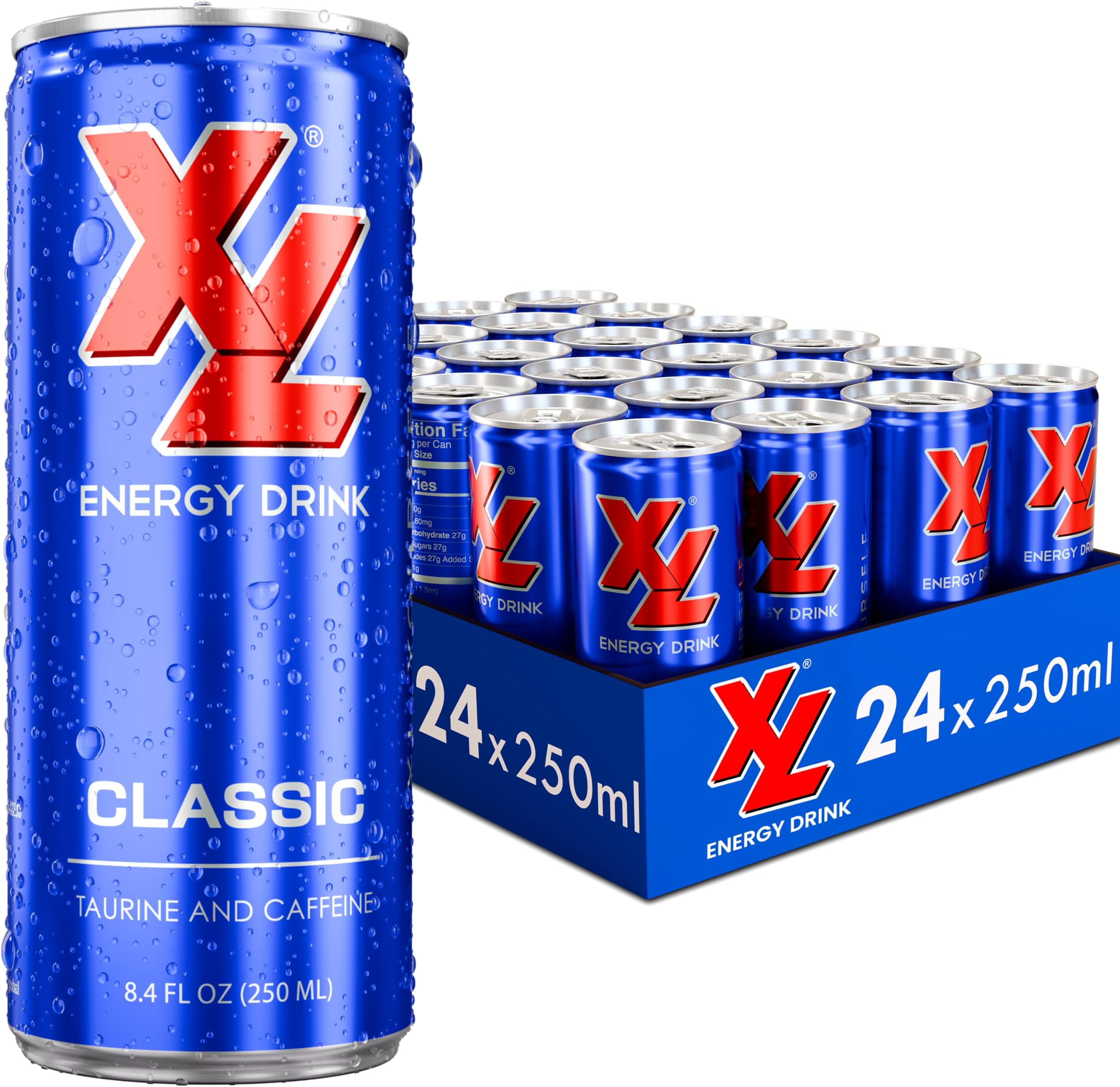 XL Energy Drink 24 Pack Classic Flavor - 80mg Caffeine &1000mg Taurine Energy Drinks with B Vitamins โ Refreshing Energy Beverage for Energy Boost, Focus, Performance & Endurance โ 24 Pack Energy Drinks 250ml Cans