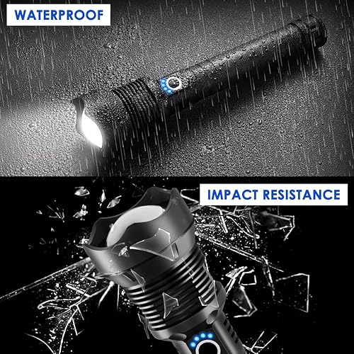 Miniatura 6 de Paquete de 2 linternas de alto lúmenes, linternas recargables de 5 modos, linterna súper brillante de 900000 lúmenes, linterna táctica de enfoque