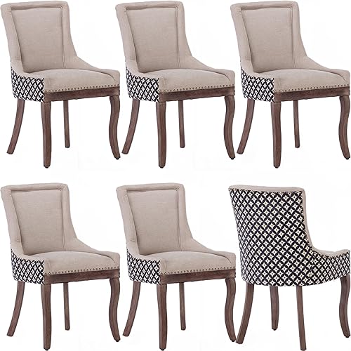 Miniatura 52 de Juego de 4 sillas de comedor tapizadas, sillas de cocina de tela con ribete de cabeza de clavo, sillas de cocina y comedor con respaldo alto, patas