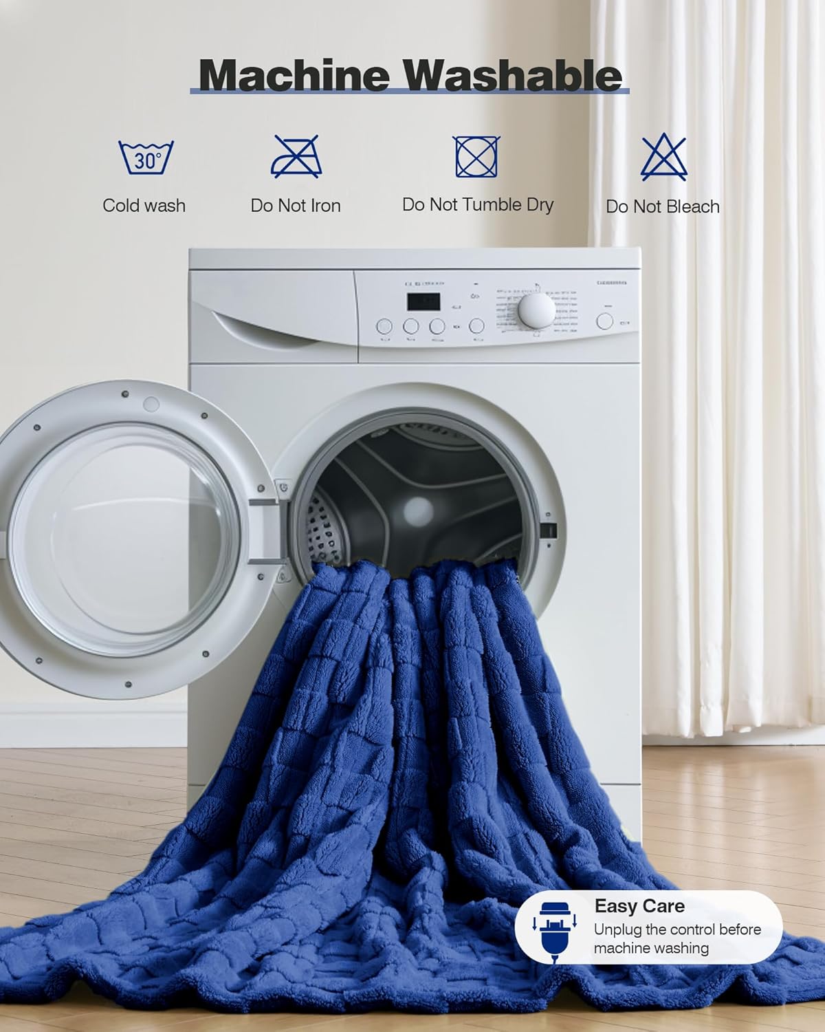 Heated Throw Blanket 50"x60" - 9-Level Fast Heating & 1-10H Timer, Fluffy Plush Blanket with Snap Buttons for Secure Fit, Warm Gift for Women/Men, for Couch, Bed & Office, Pageant Blue