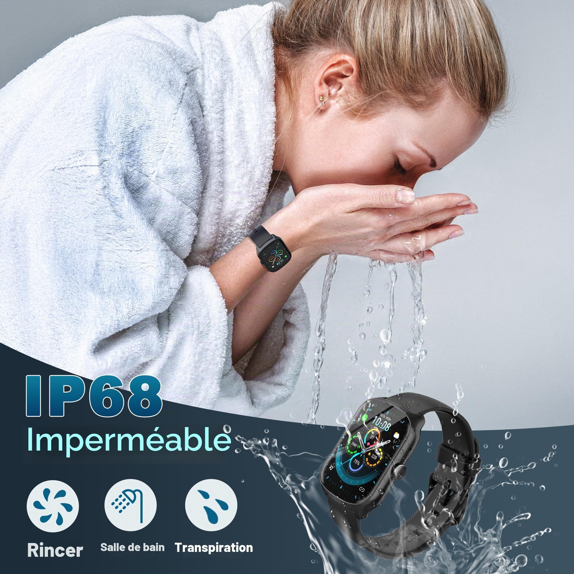 STECEi Montre Connectée Homme Femmes avec Appel Bluetooth, Écran Incurvé HD 1,95'' Smartwatch avec Réception/Émission d’Appels, 112 Modes Sportifs, Podomètre/Sommeil/Cardiomètre, Étanche IP68, Noir
