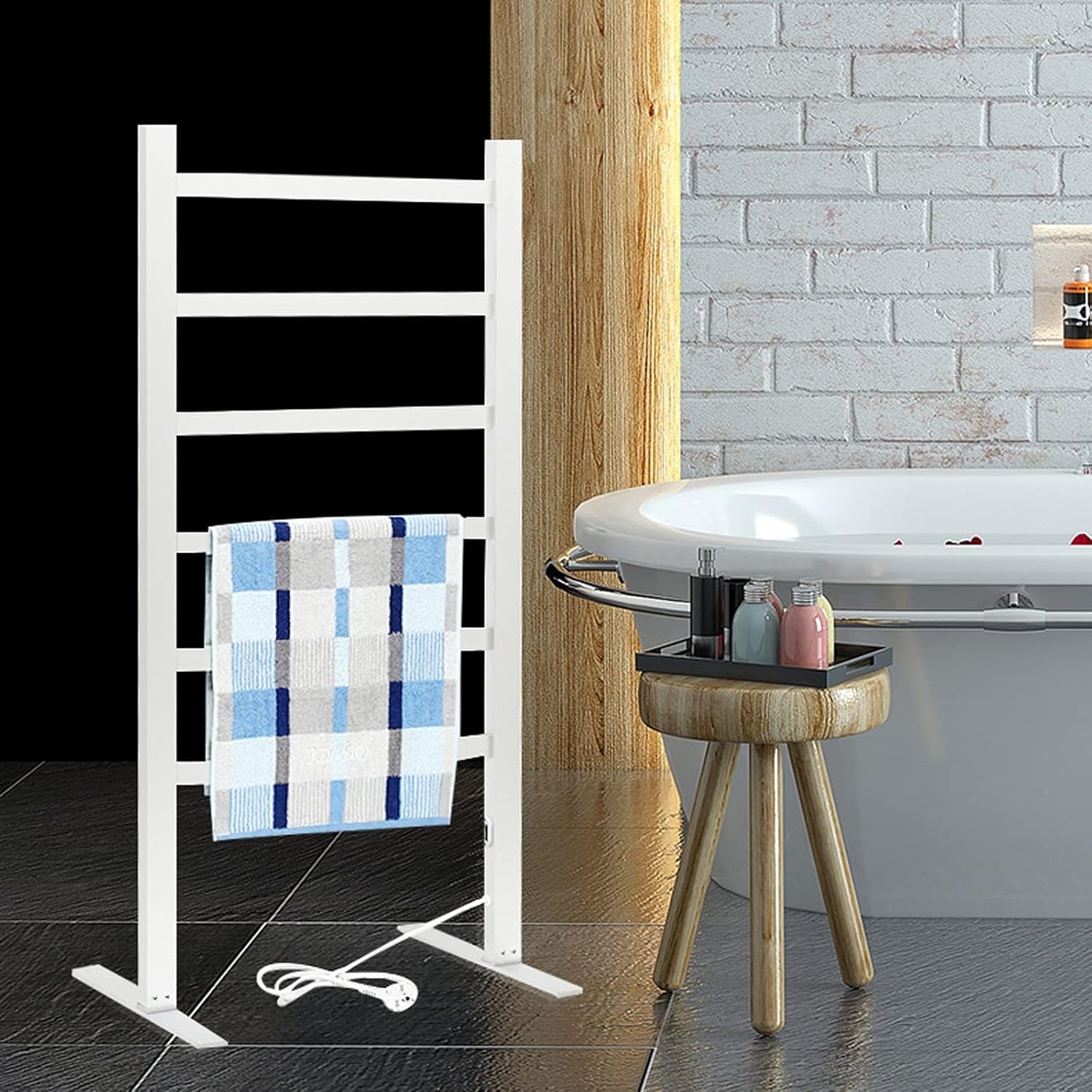 Portable Freestanding Towel Warmer, Aluminum Alloy Electric Heated Towel Rack, Bathroom Constant Temperature Heated Towel Rail Radiator with 6 Square Bar, 520X390x1050mm