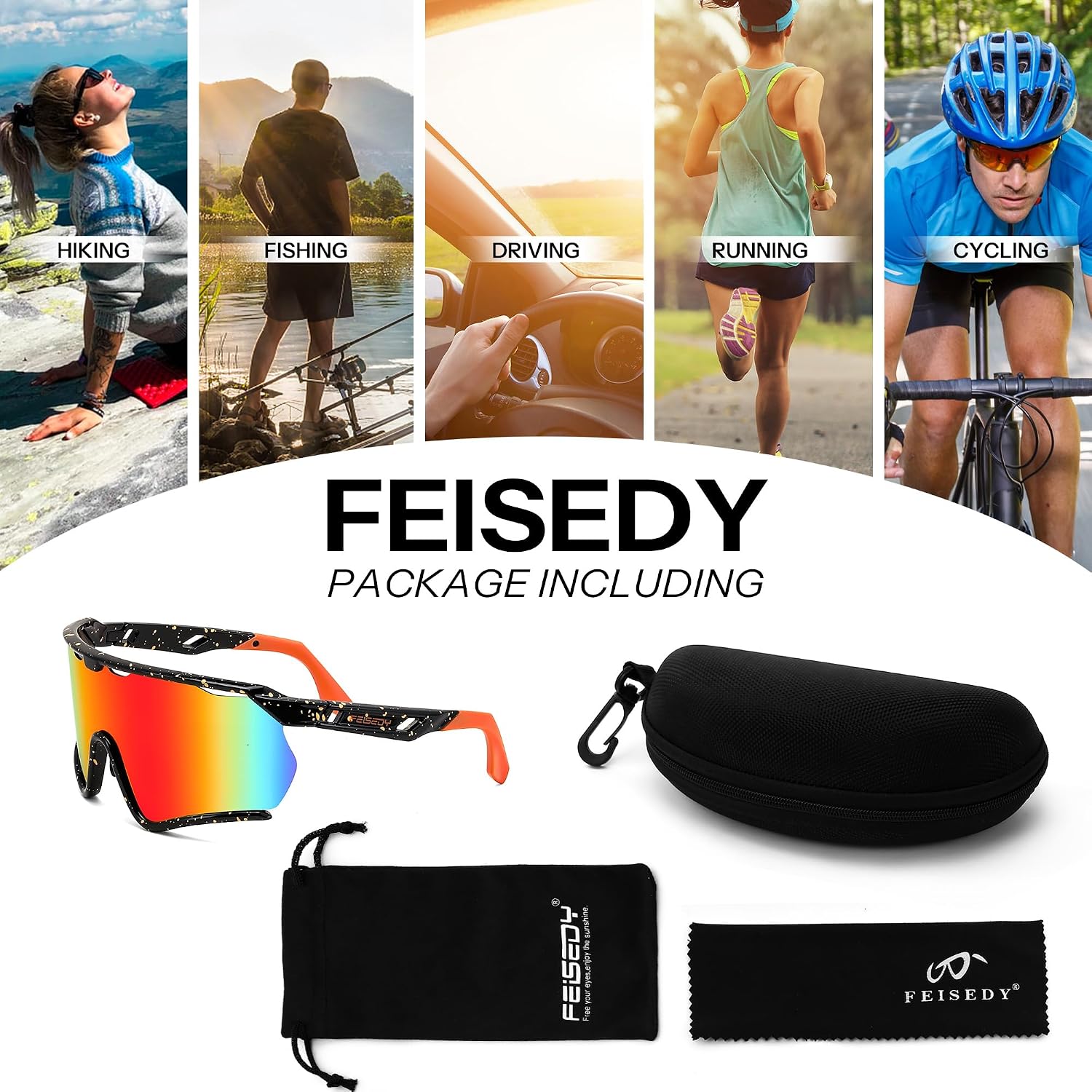 FEISEDY Sports Sunglasses for Men Women Youth Baseball Cycling Running Softball Biking Glasses B0305