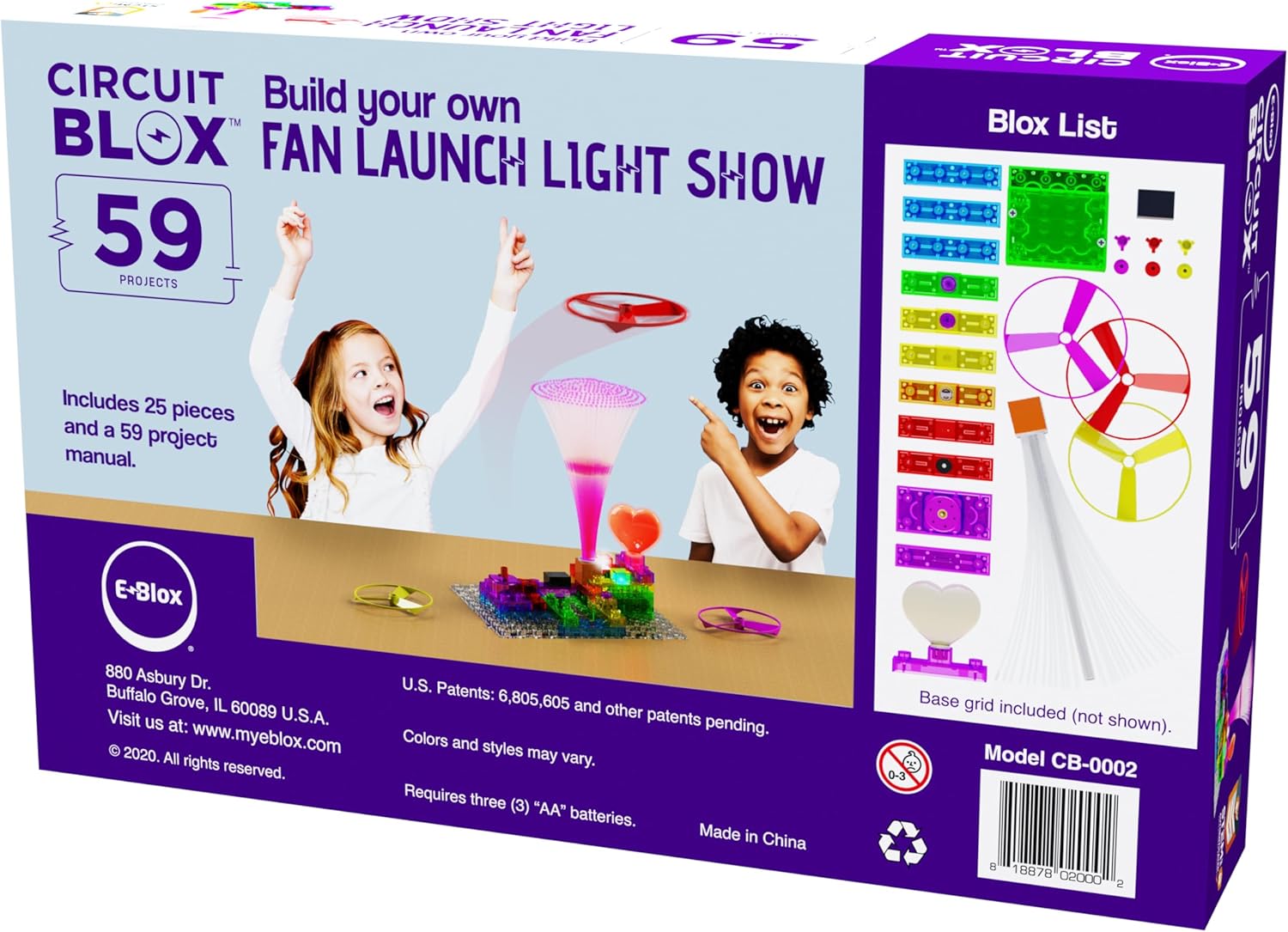 E-Blox Building Blocks STEM Circuit Kit, 59 Projects, Build Your Own Fan Launch Light Show, Science Projects, Birthday Gift, Boys, Girls, 8+