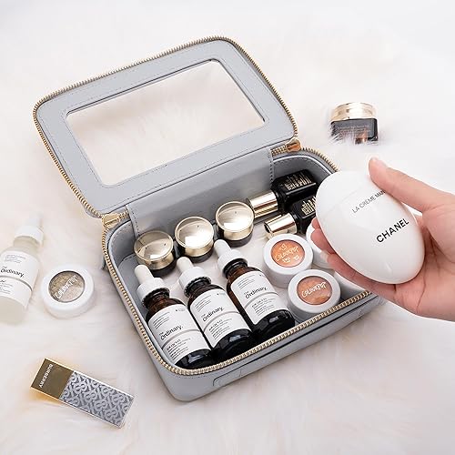 Miniatura 3 de Bolsa de maquillaje transparente con cremallera y asa, bolsa de viaje transparente portátil para mujeres y hombres, Azul Perlado, Moda