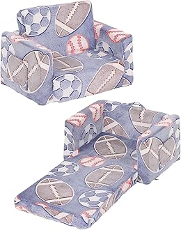 Tiita Kids Sofa, 2-in-1 Kids Sofa Chair, Convertible Toddler Couch to Lounger, Flip Out Baby Sofa Chair, Toddler Armrest Chair Bed, Folding Kids Play Sofa for Girl or Boy(Ball)