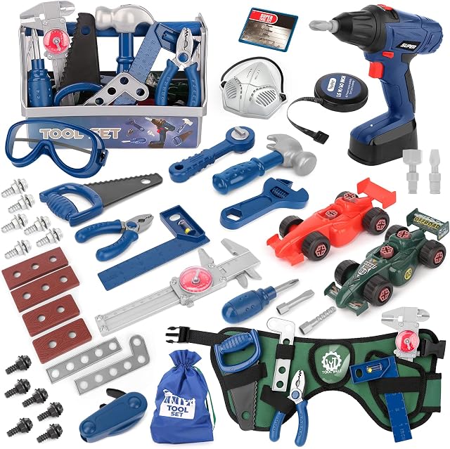 Vanplay Role Play Toys for 3 4 5 Year Old Boys Girls Kids Tool Set Tool Box with Electric Toy Drill Kids Tool Belt Tape Measure Cars Educational Toys Kids Toys Age 3 4 5 6 787Pcs