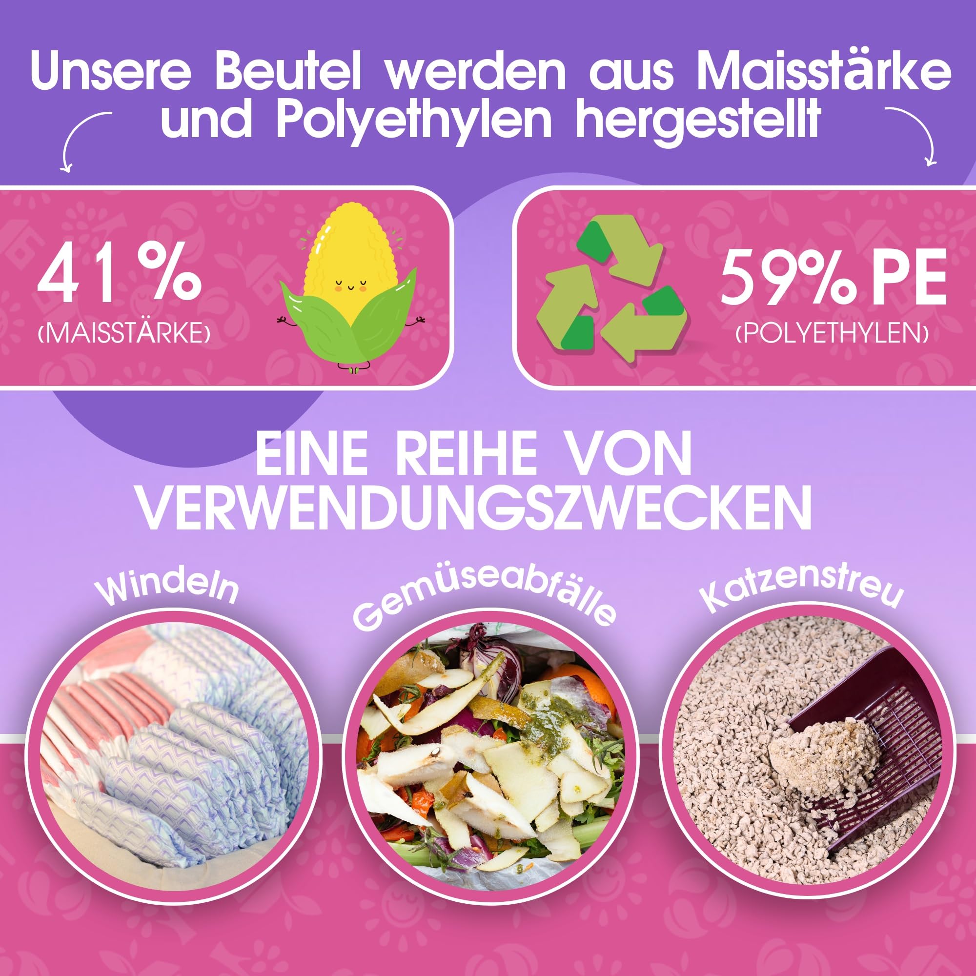 Pet N Pet Bunte Hundekotbeutel, 720 Stück, 48 Rollen, Lavendelduftend | 41% pflanzenbasiert & 59% PE, Extra dick & reißfest, kotbeutel für hunde & Katzenstreubeutel, Auf Rollen