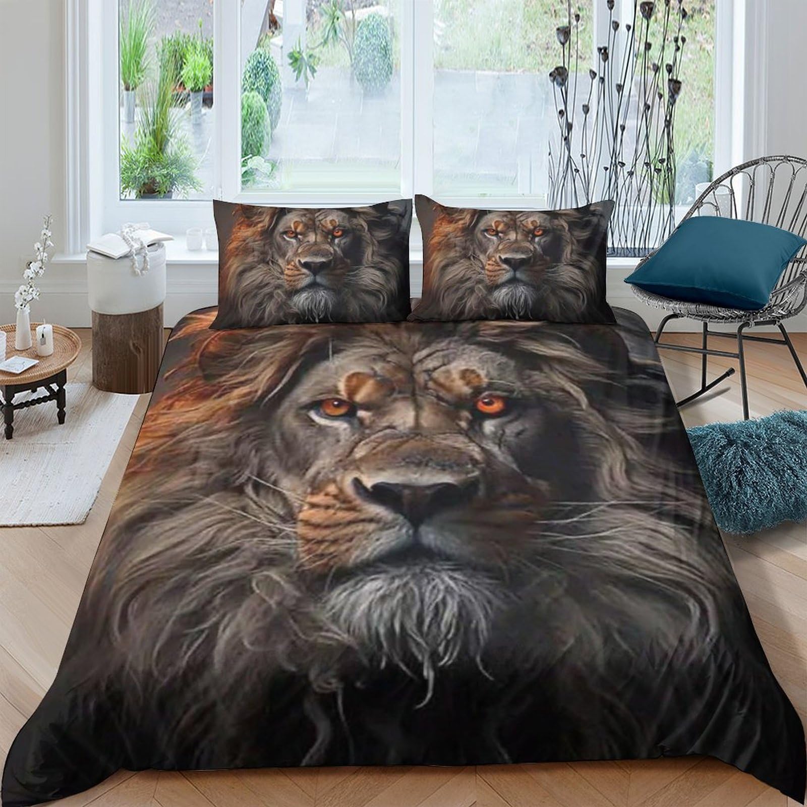 Ctjqhvkz Style-10 3D Printed Majestic Lion Fitted Sheet Microfiber Soft Durable Wild Animal Bed Cover For Bedroom Guest Room Decor Single（135X200cm）