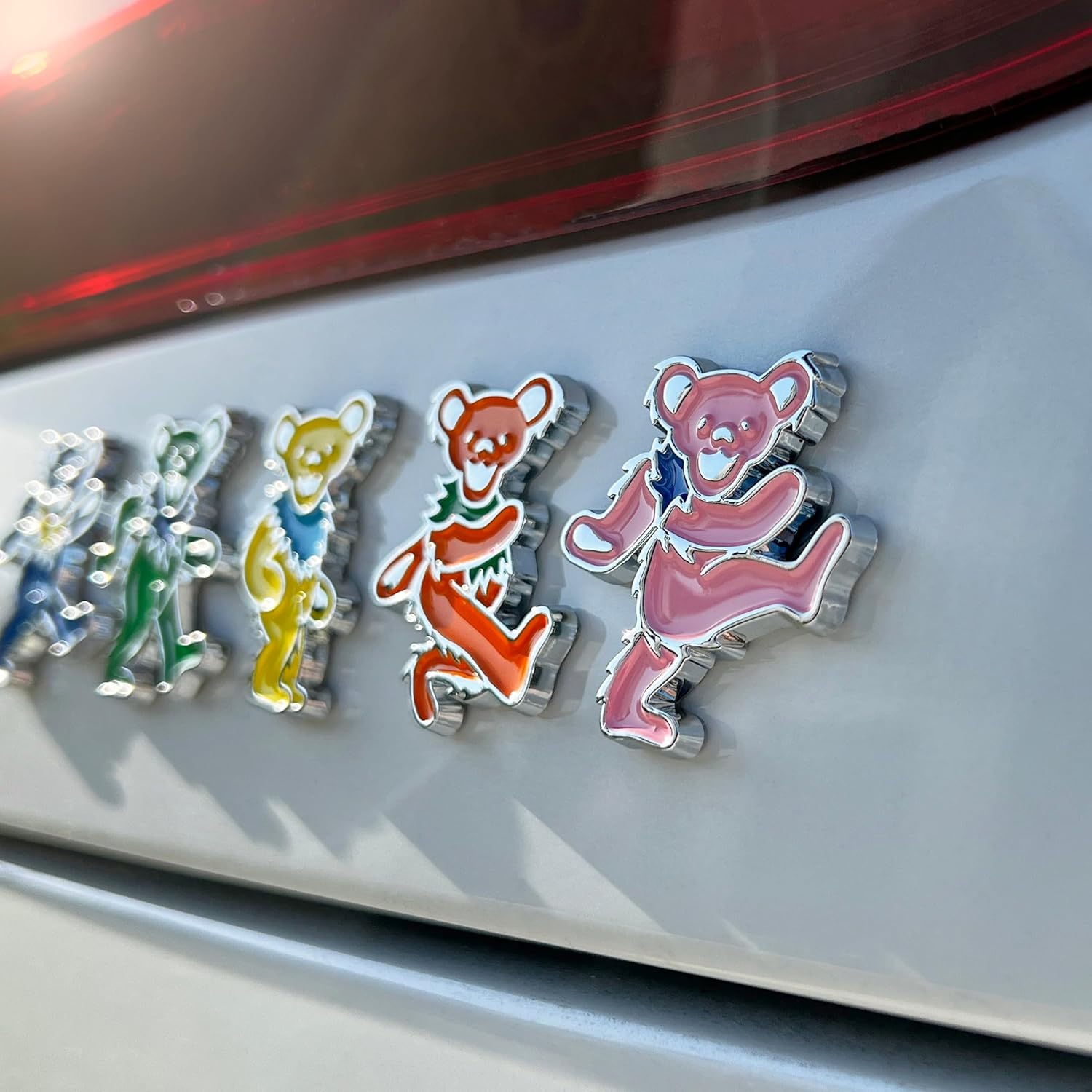 The Bear 5-Pack Car Badge Emblem in Multicolor – ABS Resin Composite, Chrome Finish 3D Decal for Vehicle Exterior