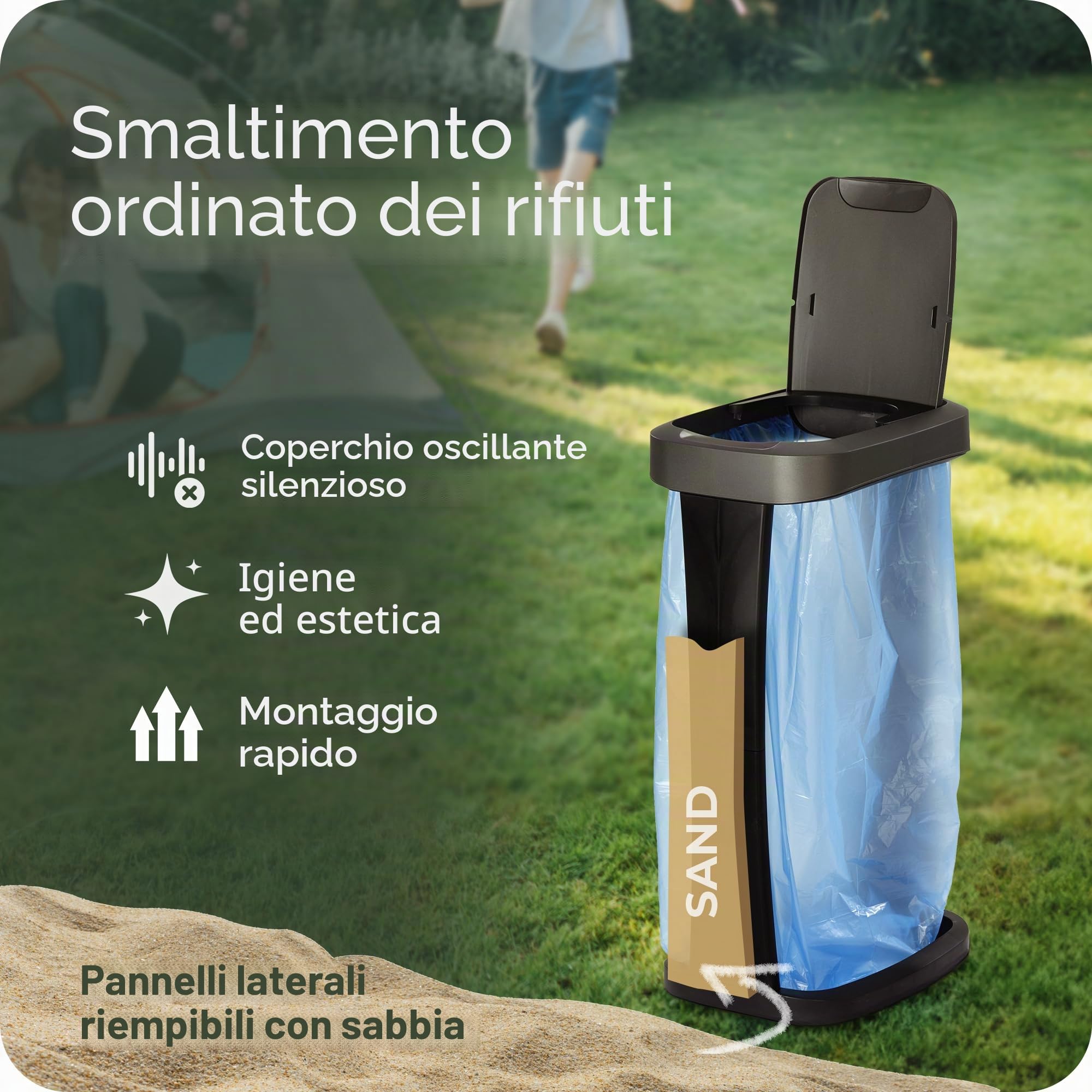 Novaliv 3 pezzi Supporto per sacco della spazzatura con coperchio per sacchi da 70L-120L, extra robusto e stabile, adatto per esterni, sacco giallo, supporto per sacco giallo, porta-sacco giallo