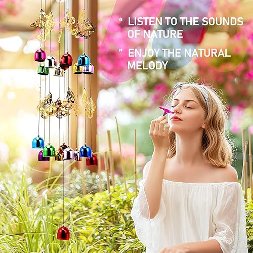 Miniatura 5 de BWINKA Campanillas de viento de diseño creativo, campanillas de viento coloridas de mariposa de 27 pulgadas de alto, regalo de mariposa para
