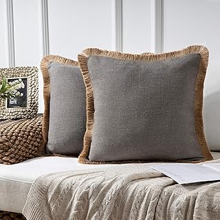 gray fringe pillow