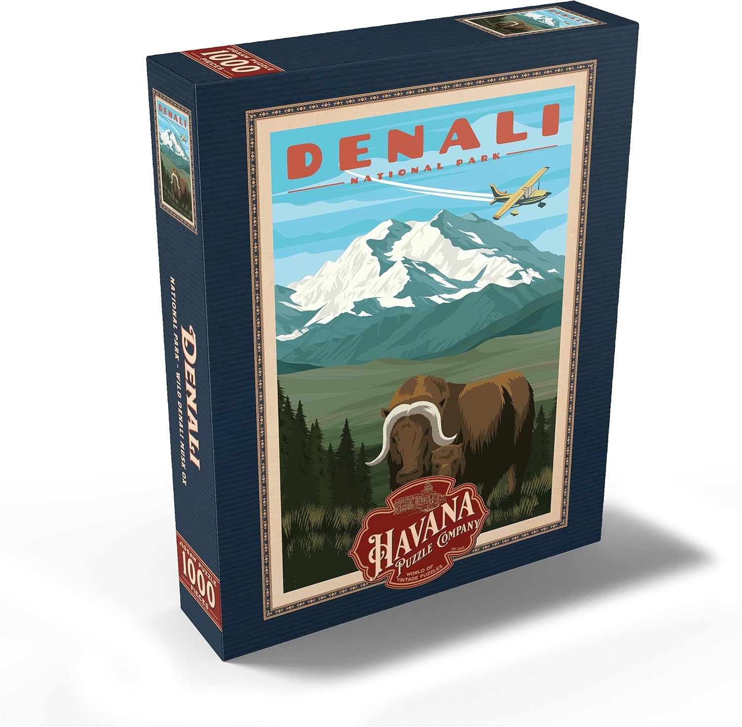 MyPuzzle Denali National Park - Wild Denali Musk Ox, Vintage Travel Poster - Premium 1000 Piece Jigsaw Puzzle for Adults
