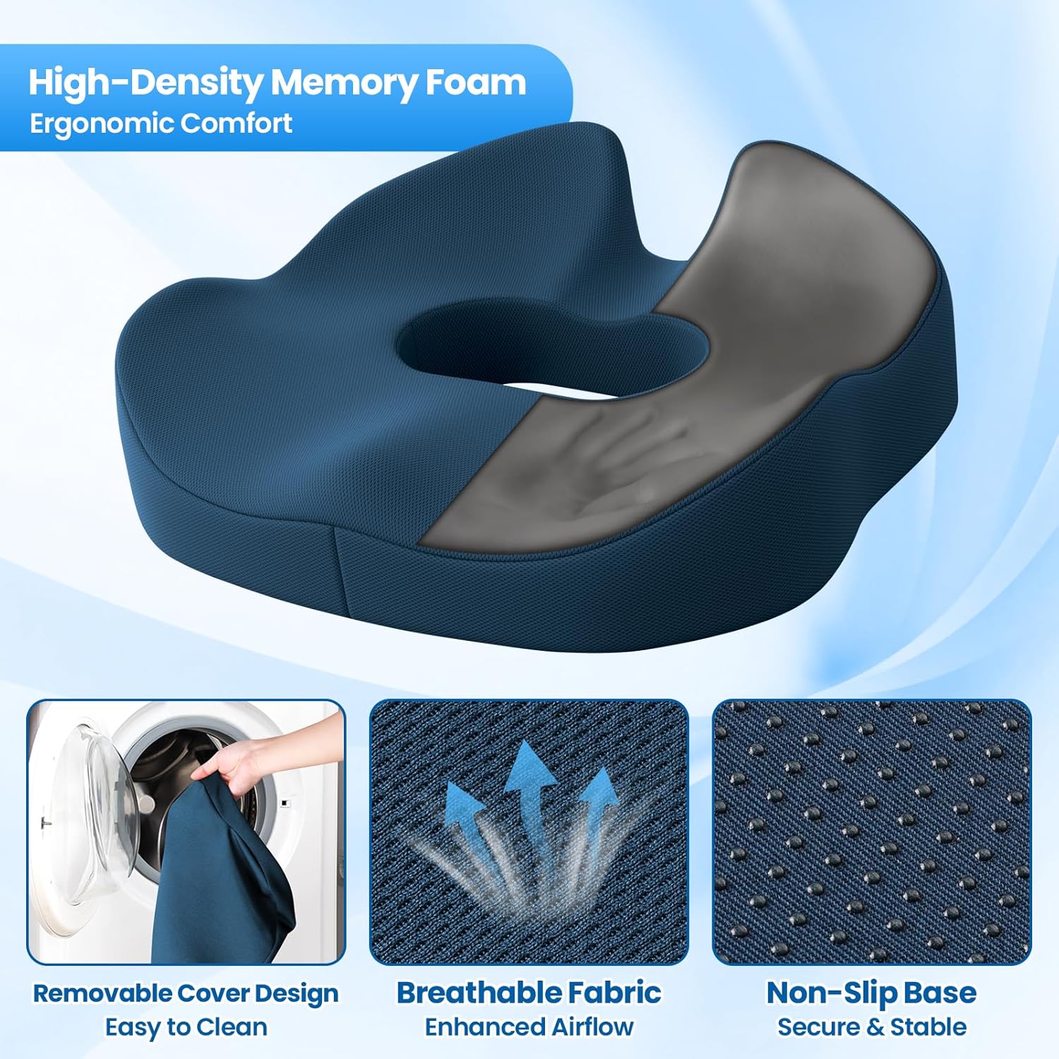 SweetSlubr Large Donut Pillow Seat Cushion for Hemorrhoid Discomfort&Tailbone Pressure, Office Chair Cushion for Long Sitting, Ergonomic Coccyx Pillow for Postpartum Pregnancy, Lifting Cushions, Blue