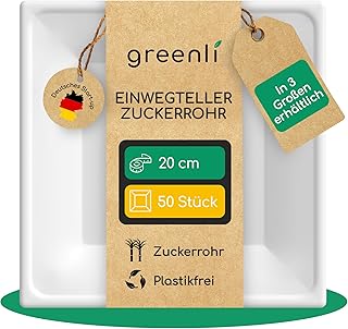 Einwegteller aus Zuckerrohr – 20 x 20 cm, 50 Stück – Plastikfrei – In 3 Größen erhältlich (16 x 16, 20 x 20, 26 x 26 cm) – Die stabile Alternative zu Papptellern