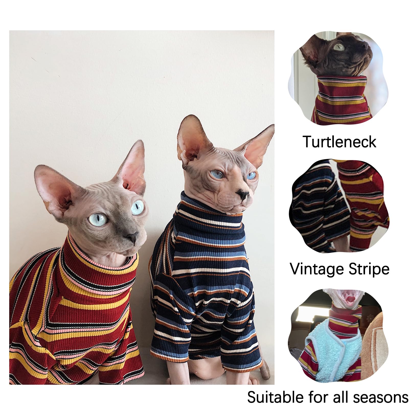 Sphynx Katzenkleidung – Baumwoll-Weste Gestreift, ärmellos, Für Haarlose Katzen (Gr. M, Ingwer)