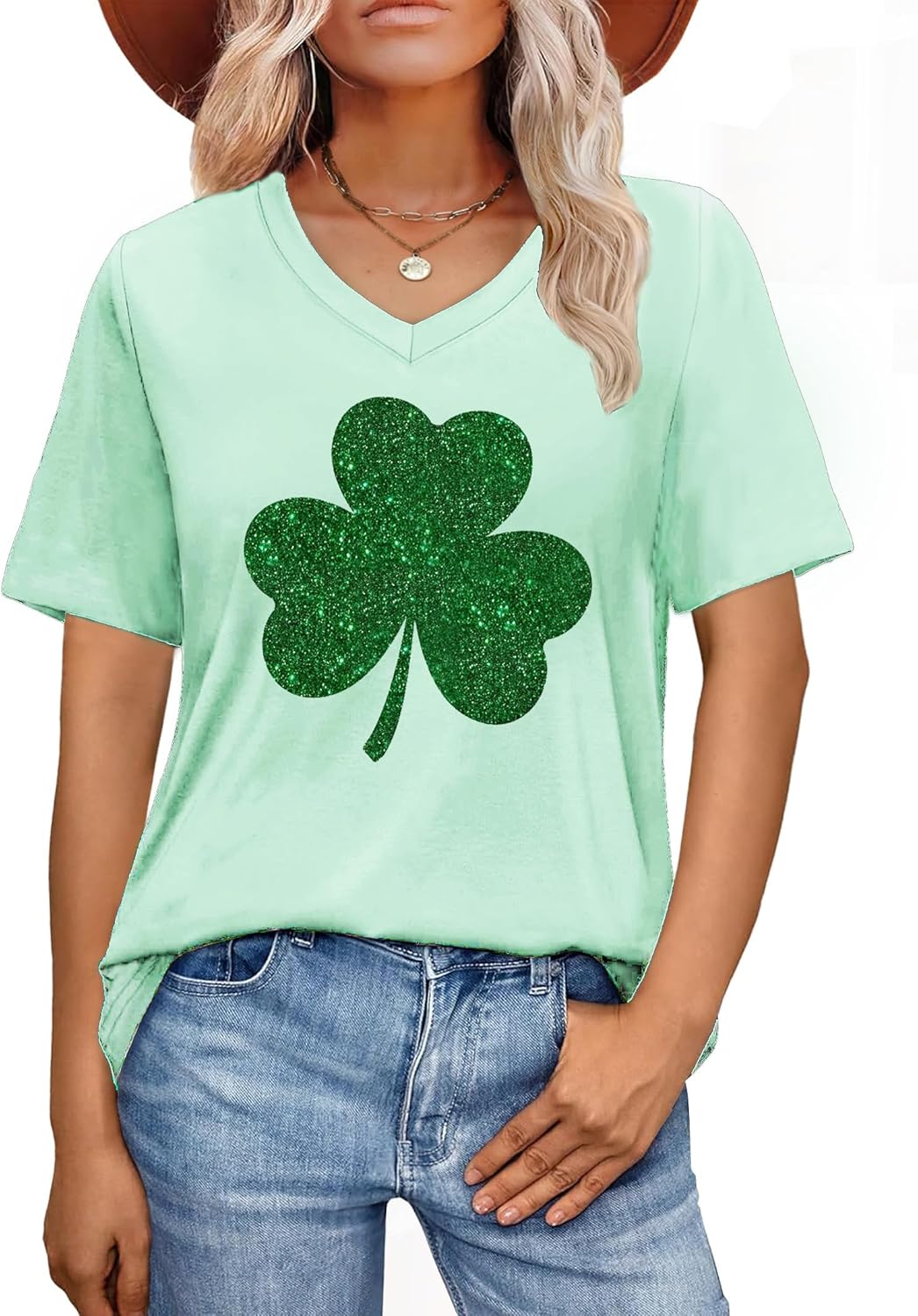 St Patricks Day Shirt for Women Lucky Irish Shamrock Tshirt Saint Patricks Day T-Shirt Green V Neck Tops