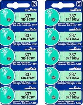 Murata 337 Battery SR416SW 1.55V Silver Oxide Watch Button Cell 10 Batteries