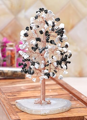 Miniatura 4 de Árbol de la vida de piedras preciosas de turmalina negra y howlita  Árbol de cristal hecho a mano, base de geoda de ágata, árbol de chakras para
