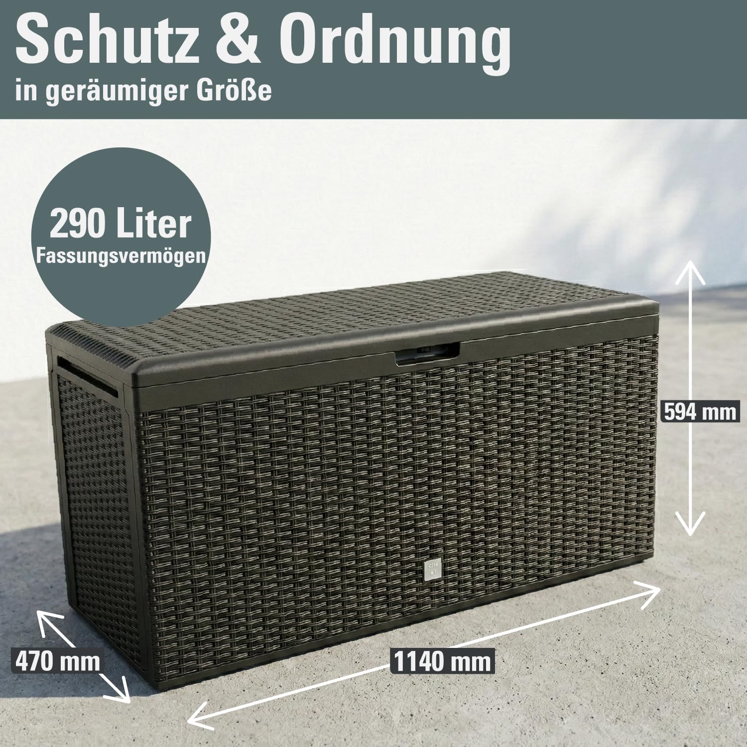 Prosperplast Boxe Rato Plus Gartenbox Aufbewarung Aufbewahrungsbox Rattan 290L Tarrase (Anthrazit)