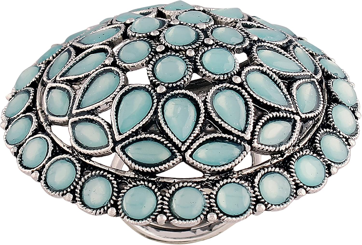 I Jewels Silver Oxidized Indian Wedding Bollywood Kundan Meenakari Work Designer Adjustable Finger Ring for Women (FL1208)