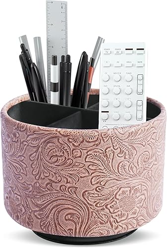 Miniatura 31 de lizimandu Organizador redondo de cuero para suministros de arte, soporte para control remoto, giro de 360 grados, soporte multifuncional para