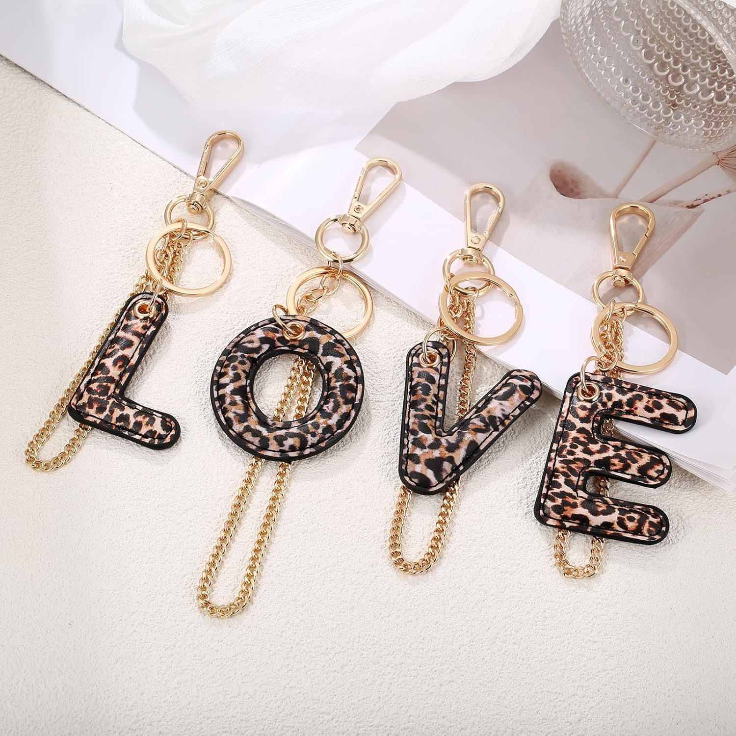 Leopard Letter Keychain for Women, PU leather Initial Letter Keyring Keychain Accessories Purse Handbags Charm - Image 7