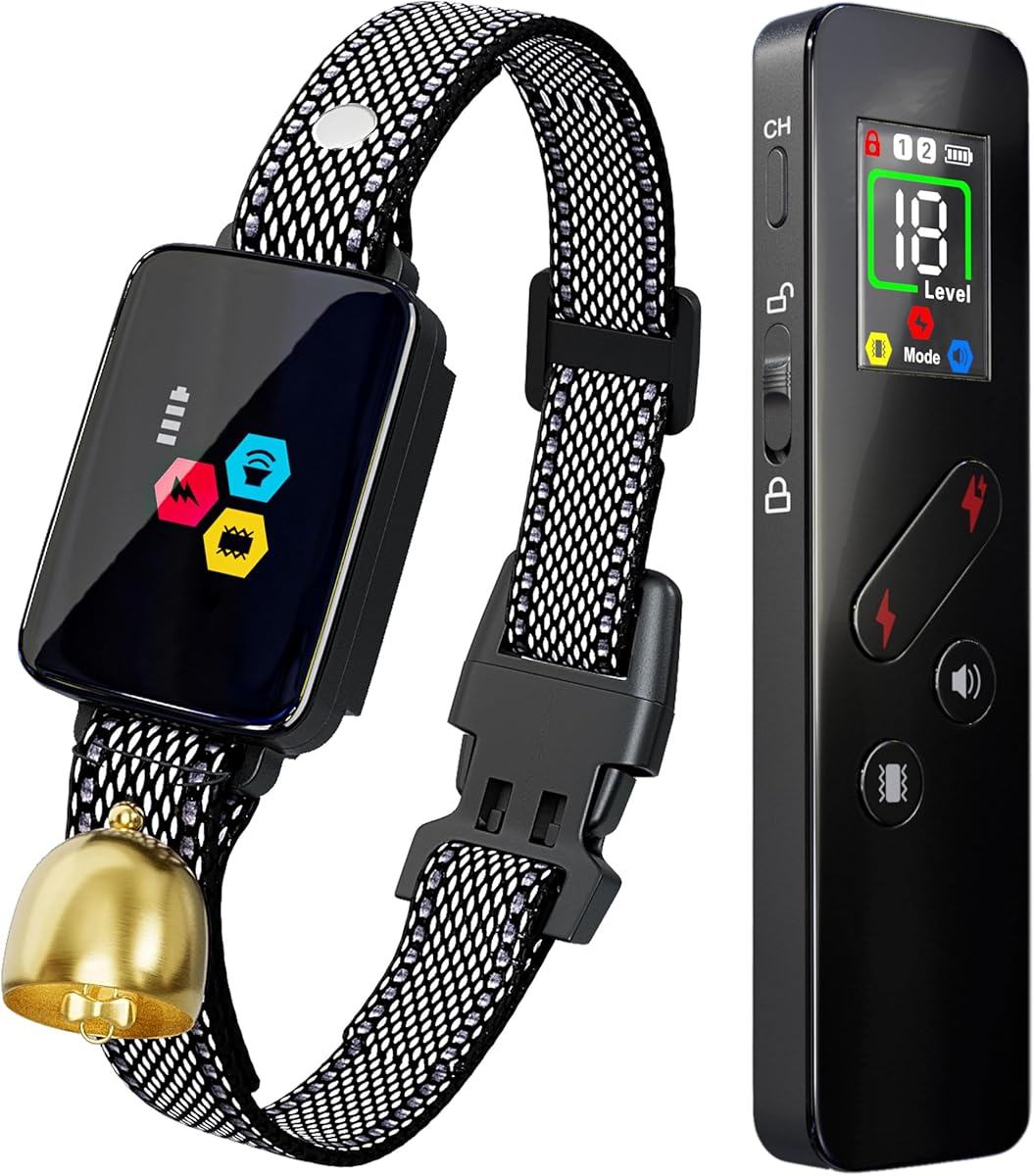 Cat Training Collar Cat Bark Collar with Remote Electric Cats Shock Collar 3300FT IP67 Waterproof 3 Training Modes Beep Vibration Shock Mode Top Meowing Effective for Bad Behavior Carbon Black