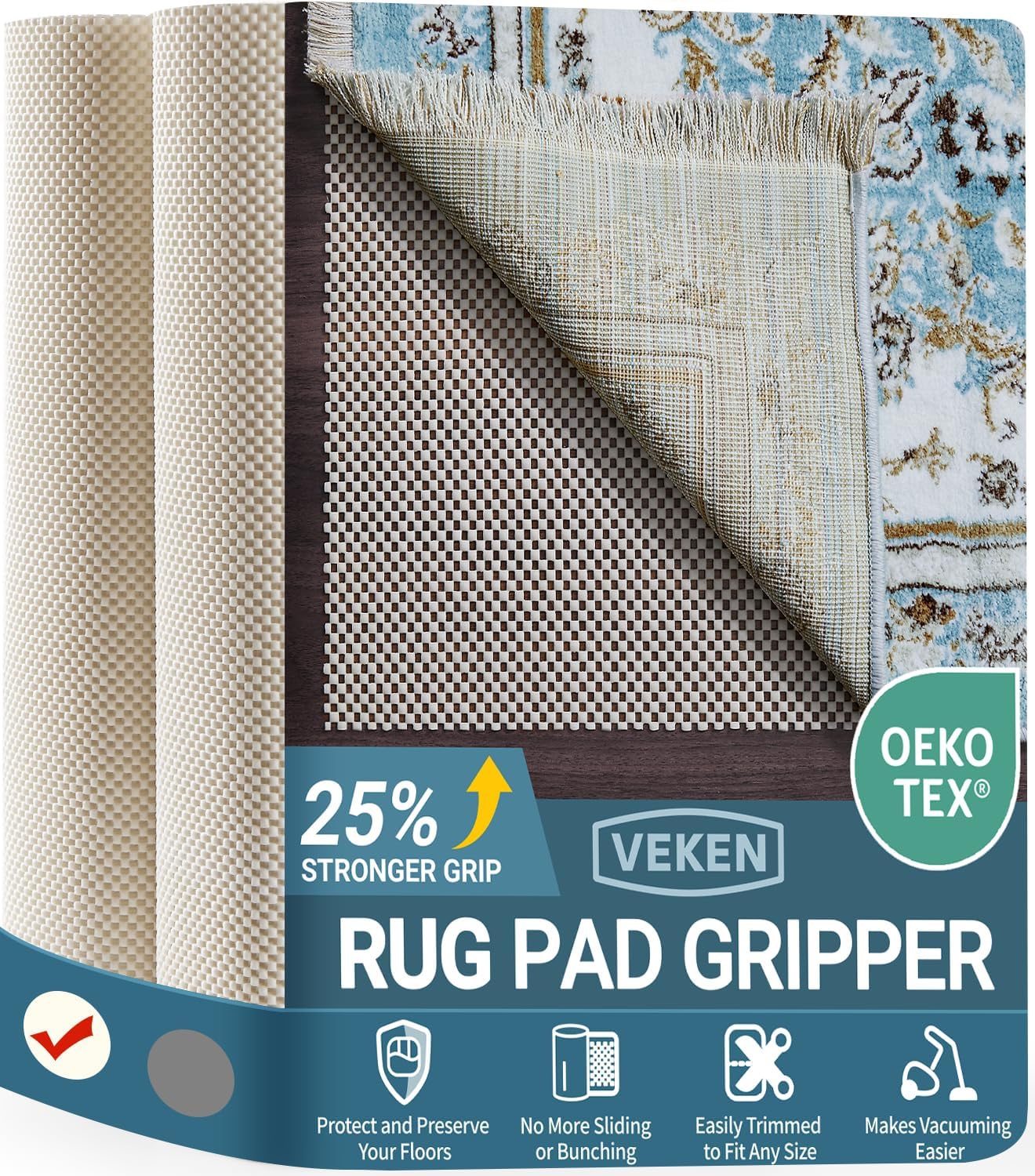 Veken 9ft x 12ft Non Slip Carpet Underlay Extra Thick Underlay for Hard Floors, Keep Your Rugs Safe and in Place