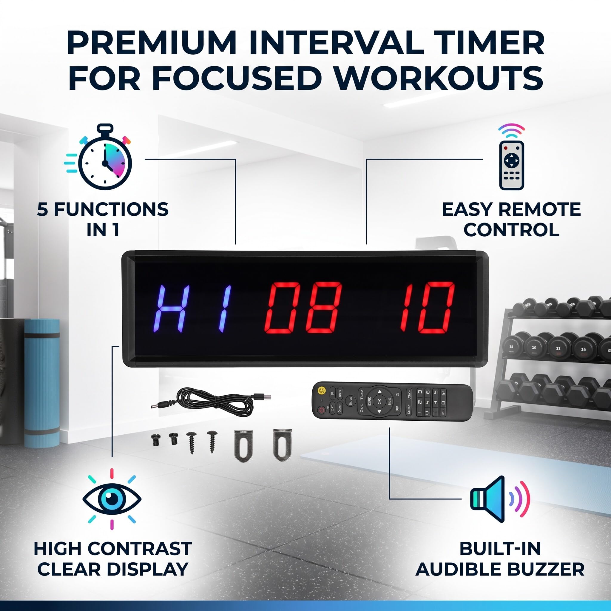 Compte à Rebours/horloge Chronomètre, Minuterie D'intervalle LED Entraînement de Gym Compte à Rebours/horloge Chronomètre pour L'exercice de Fitness à Domicile, Signets