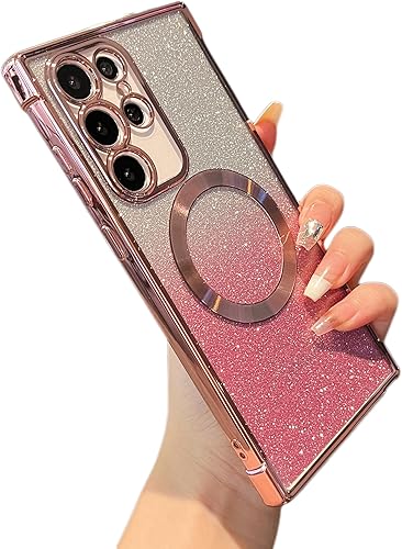 ZTOFERA Funda magnética para Samsung Galaxy S22 Ultra 5G con purpurina degradada, compatible con MagSafe, funda protectora de poliuretano
