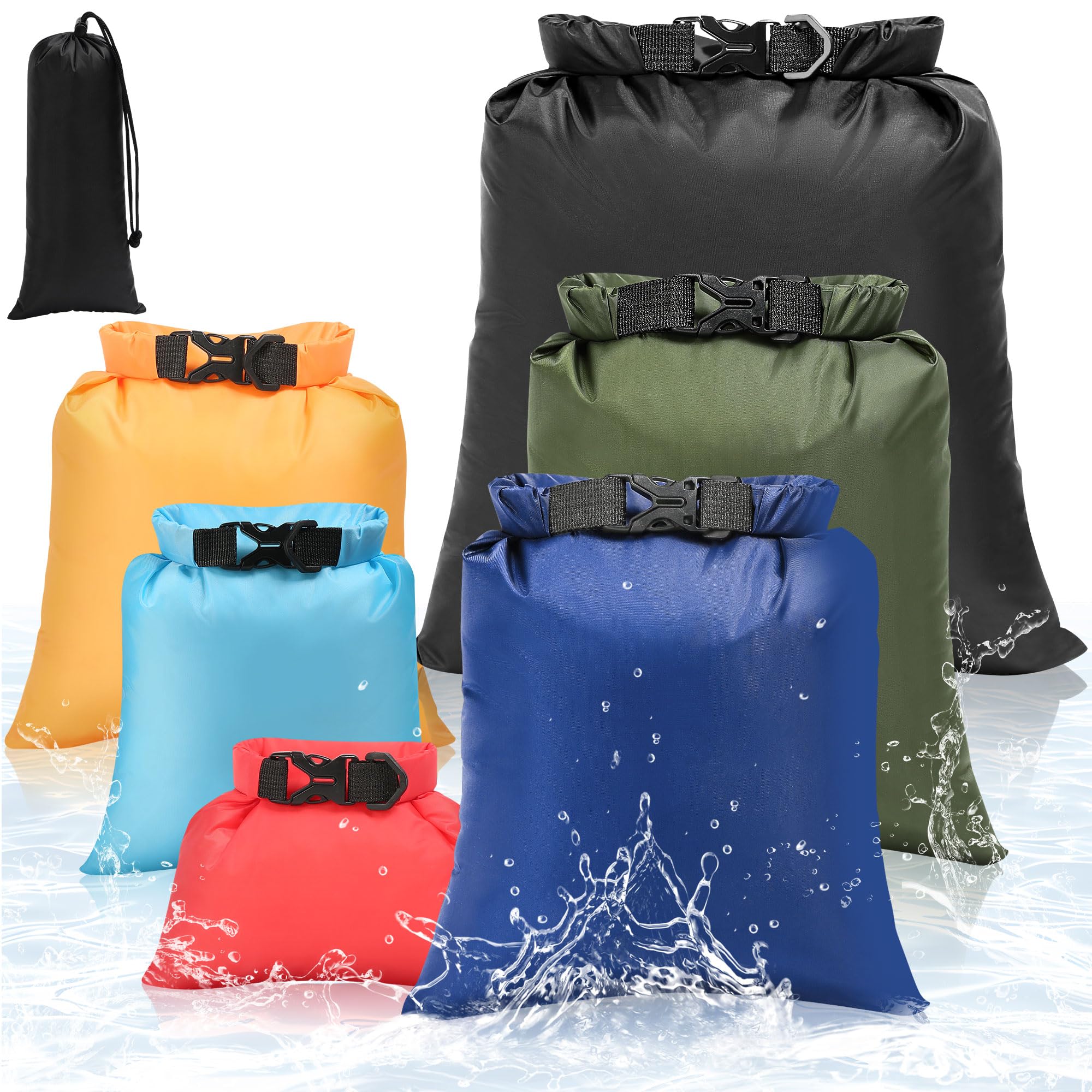 Set de 6 Sacs étanches – 1,5L, 2,5L, 3L, 3,5L, 5L, 8L Pochette Étanche | Idéal pour le stockage étanche en extérieur, les sports nautiques & le camping | Léger & Résistant