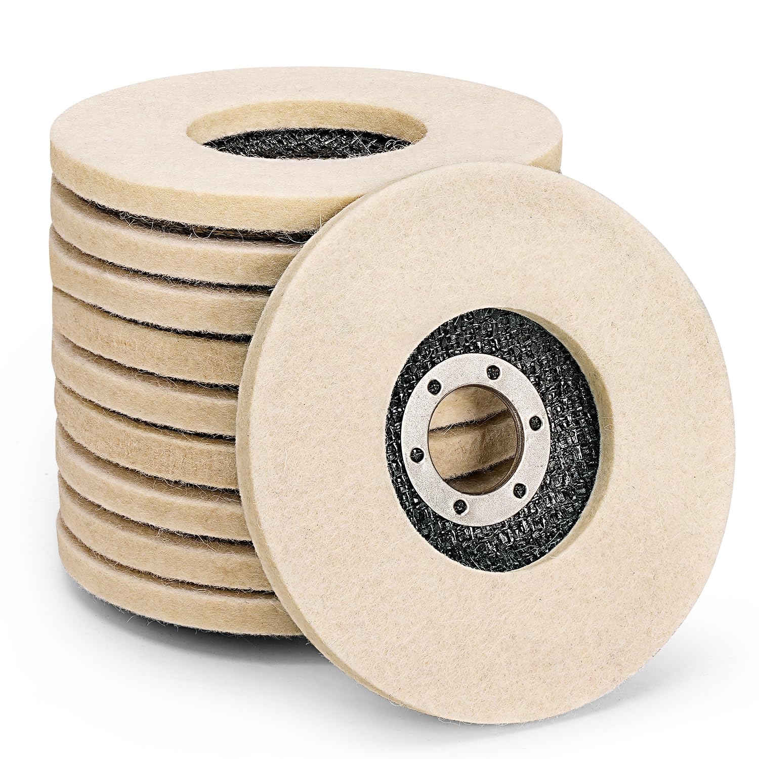 Disco lamellare in Lana 115 mm, Confezione da 10, Disco abrasivo in Feltro di Lana di Alta qualità, Grana Molto fine for smerigliatrice angolare, for lucidare Metallo e Legno(Flat Wheel)
