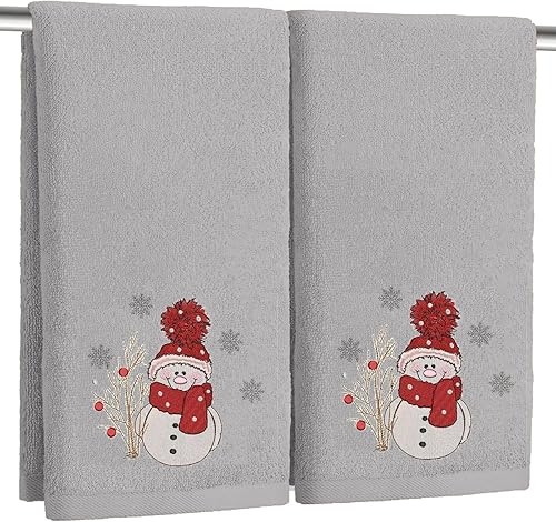 Miniatura 13 de Paquete de 2 toallas de mano de pan de jengibre de Navidad, 100% algodón, jacquard con copos de nieve, bordados, caramelos, toallas de cocina, Pan