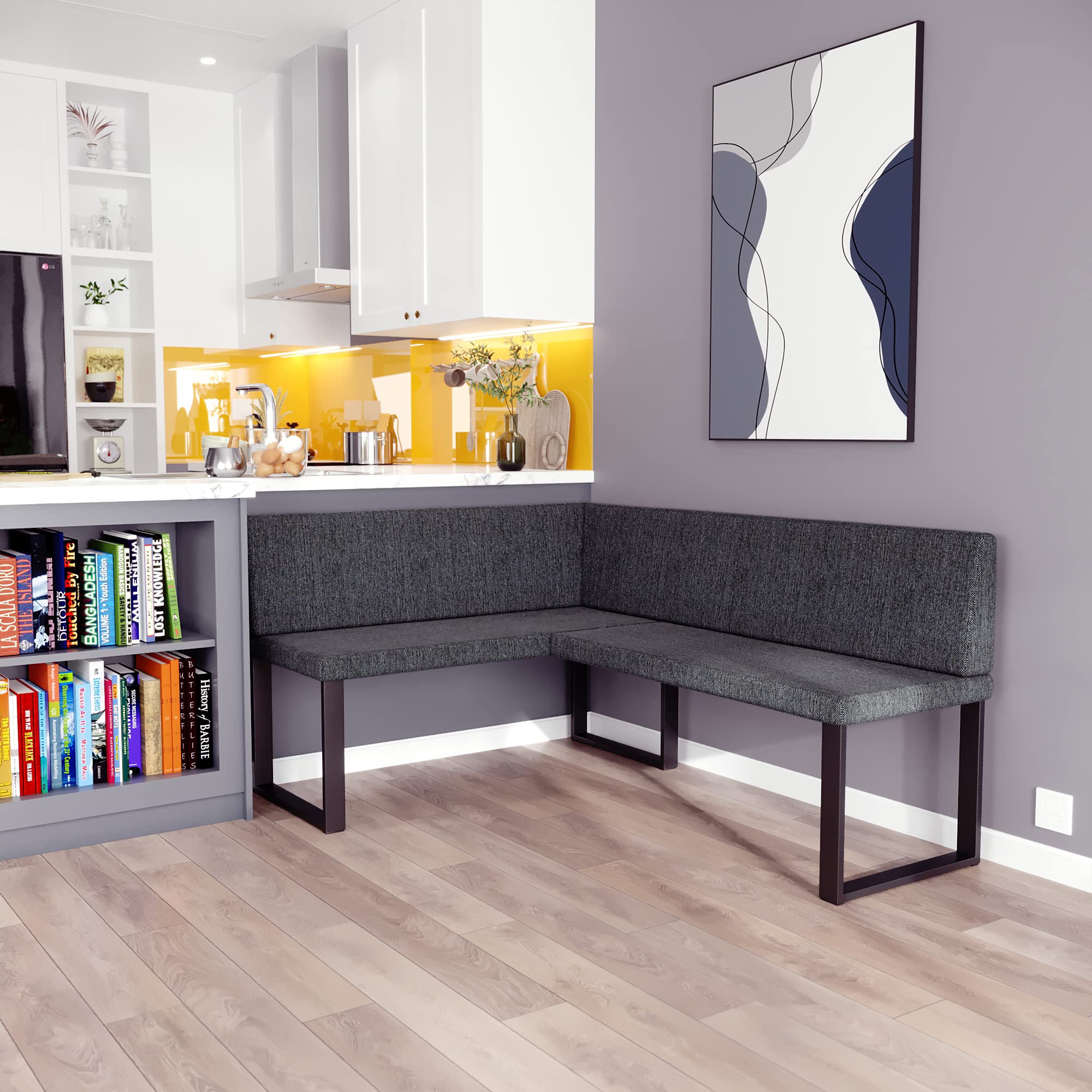 FURNISTAR Eckbank Akiko Metal - Eckbankgruppe für Ihrem Esszimmer, Küche modern, Sitzecke, Essecke. Perfekt für Küche, Büro und Rezeption. Solide und Starke Verarbeitung. (INARI 96, 128x168cm Links)