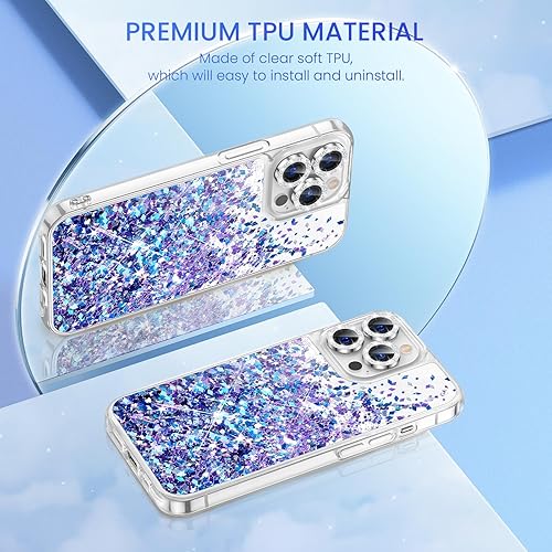 Miniatura 6 de Caka Funda para iPhone 15 Pro con purpurina y protector de pantalla y protector de cámara para mujeres y niñas, funda transparente para iPhone 15