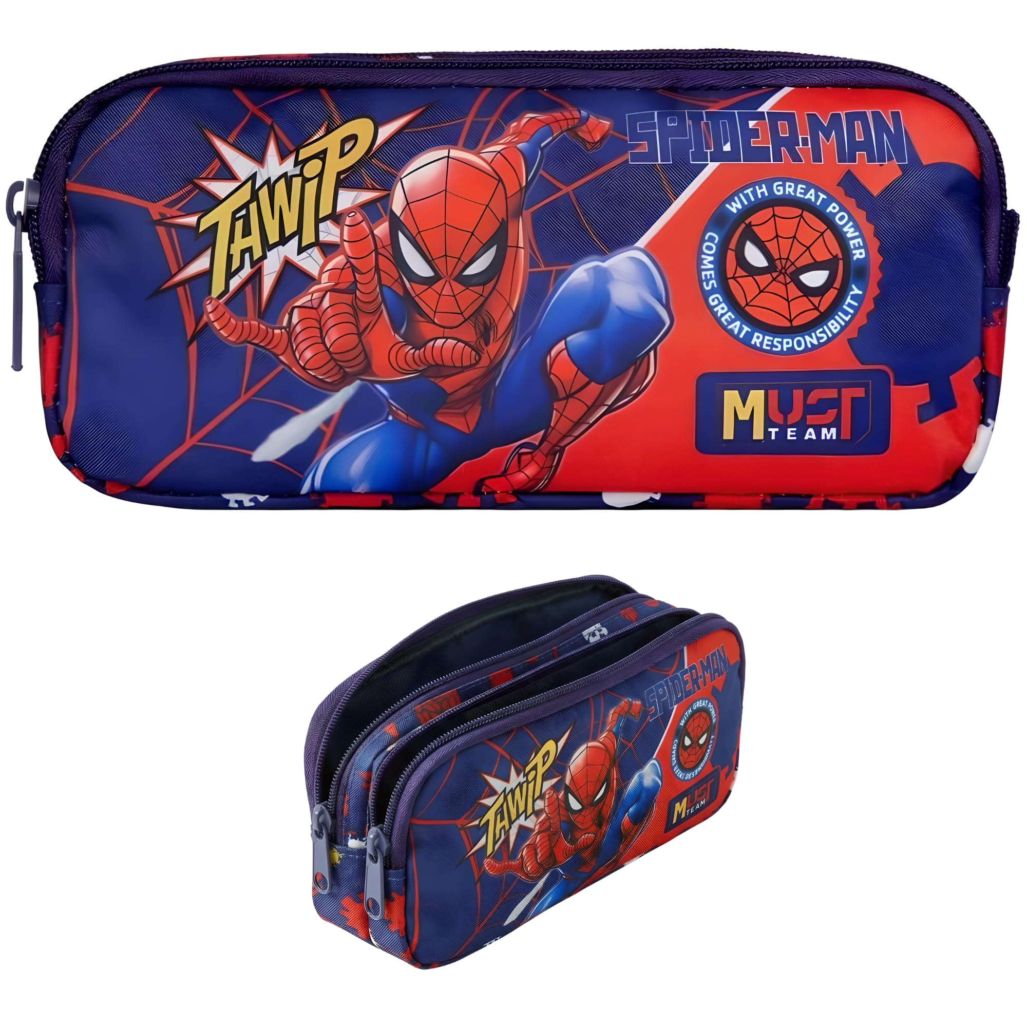 Diakakis Marvel Spiderman Round Pencil Case with 2 Compartments for Kids | Barrel Pencil Case | Durable Marvel Superhero School Stationery Organizer | Boys' Backpack & Trolley Stationery Storage