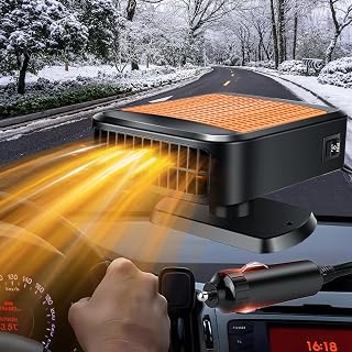 Portable Car Heater,200W Car Defroster Windshield Heater,12V Car Heater that Plugs into Cigarette Lighter,2-in-1 Heating and Cooling Switch,with 360-Degree Rotating Base (Orange)