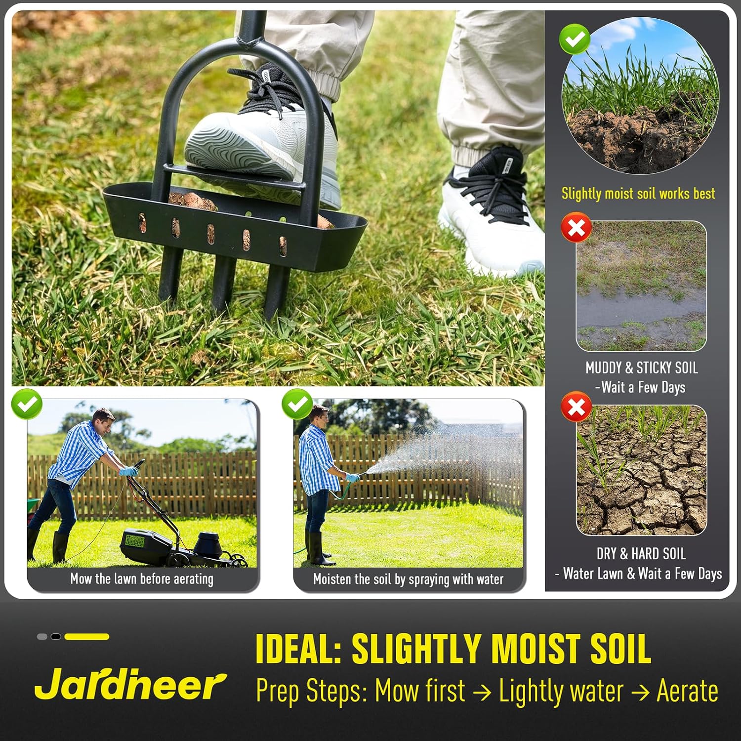 Jardineer Lawn Aerator Coring Tool with Soil Core Tray, Core Aerator with 4" Deep Plugs and Wider Foot Pedal, Manual Grass Plug Aeration Tool for Compacted Soil, Improving Lawn Health | Core Aerator with Soil Tray