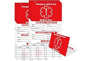 Red Medication List Card with Sleeves: Emergency Contact ID Wallet Card