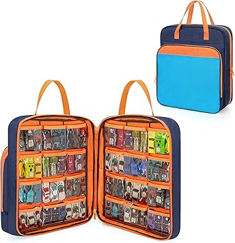CURMIO Toy Cars Carrying Case Compatible with Hot Wheels Up to 99pcs, Portable Storage Organizer Bag for 1/64 Scale Toy Cars, Matchbox Cars, Dolls, Mini Toys, Bag Only