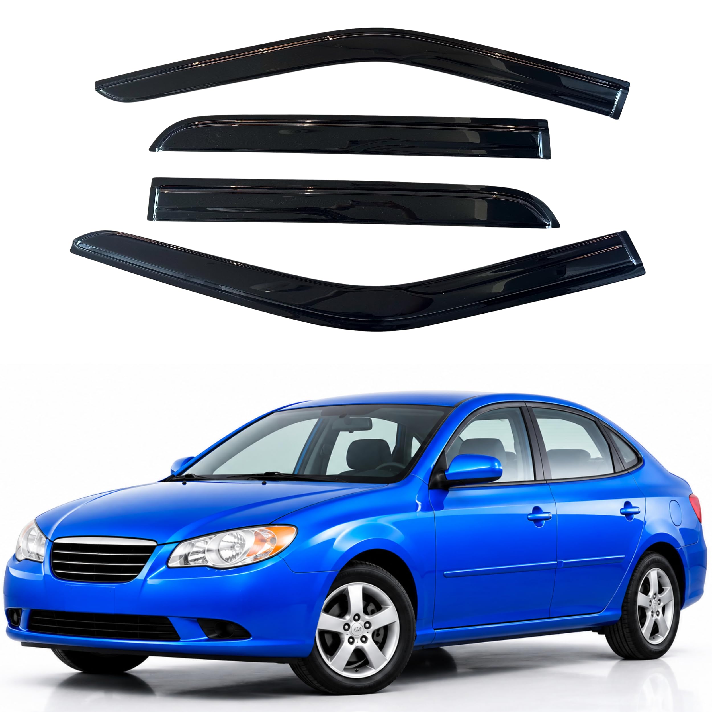 IG Window Visors Fit for 2007-2010 Hyundai Elantra Sedan, Out-Channel Rain Guards Vent Wind Deflectors 4PC, Car Accessories for 07-10 Elantra Sedan (Excludes Touring Models)