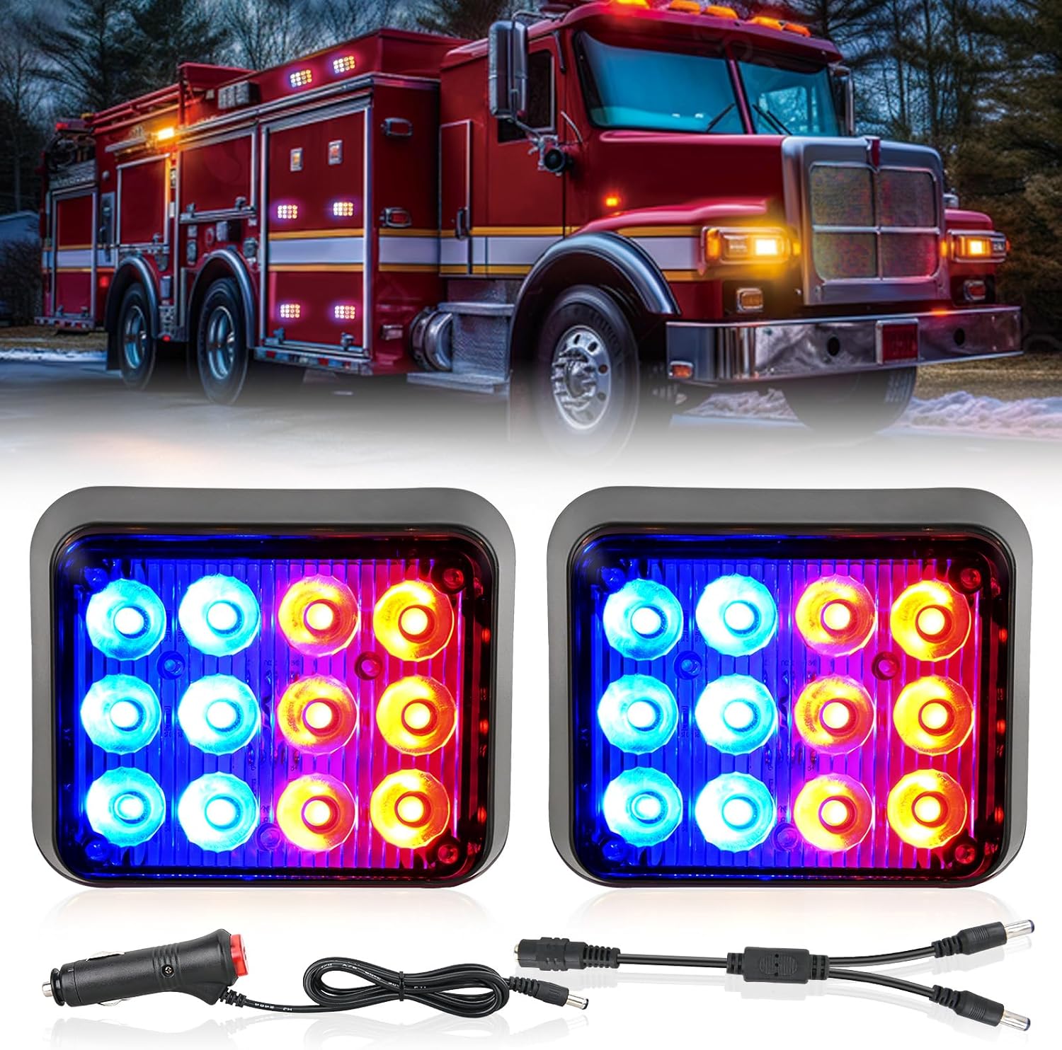 Nilight 12LED Magnetic Wireless Trailer Lights 2PCS Rechargeable Portable Hazard Beacon Warning Light Red and Blue Emergency Strobe Light for Trucks Trailers Vehicles Cars Bus Surface Mount