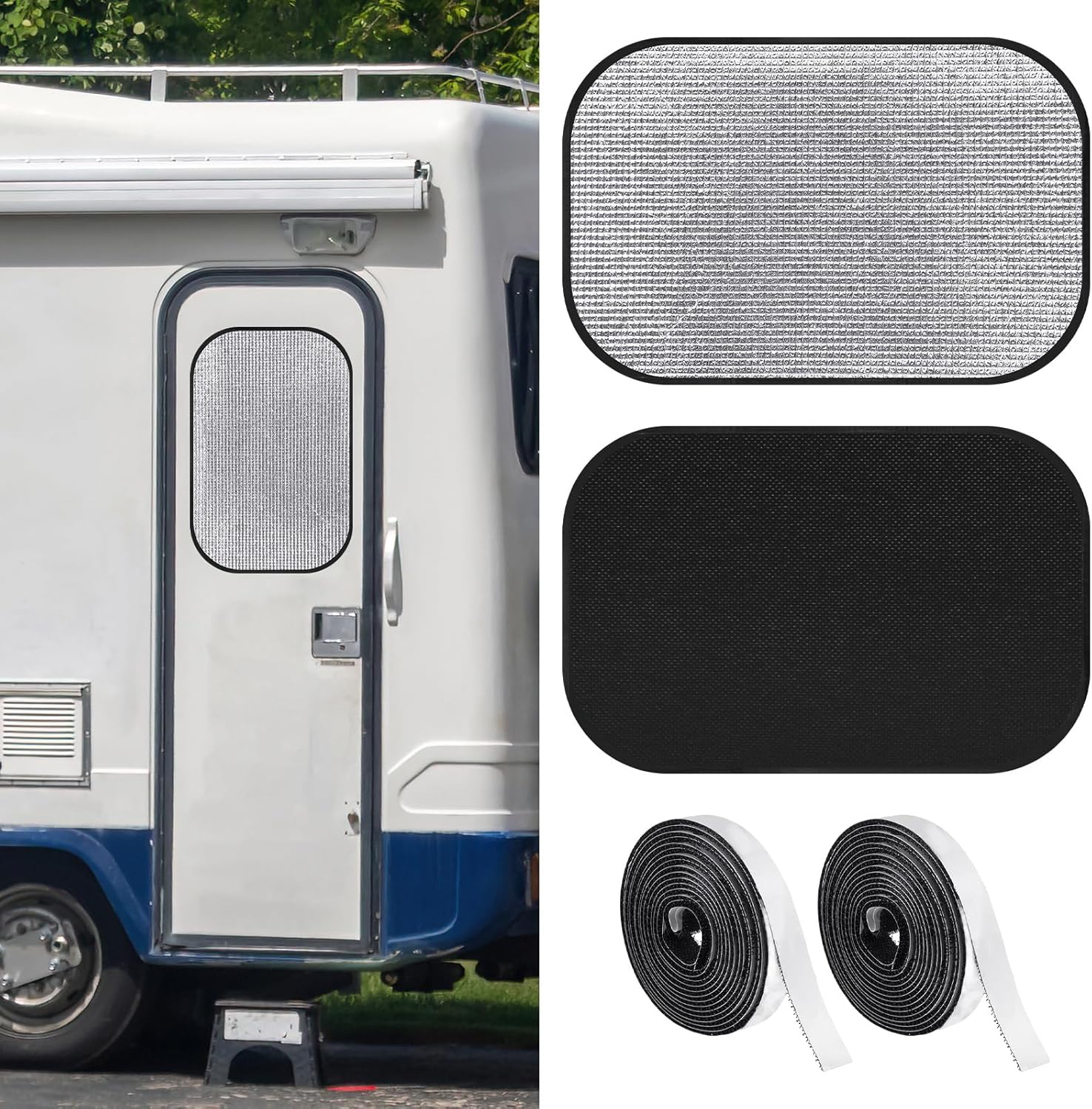 Frienda Double RV Door Window Shade Cover Blackout Reflective Insulation Roll 25x16 Inches Aluminum Foil Insulation Kit for Rv Garage Roof Door Window Skylight Shade(Black) Black 25x16inches